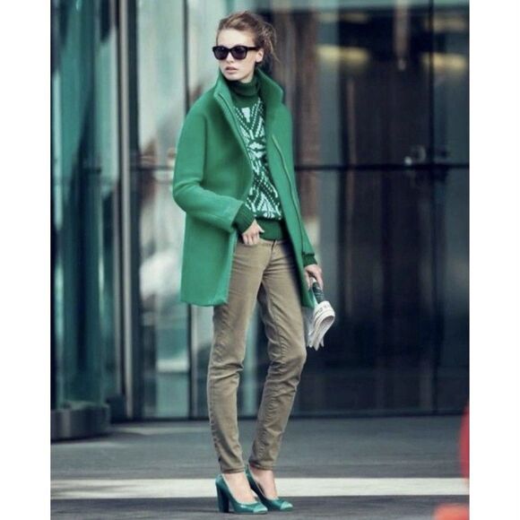 J Crew Kelly Green Stadium Cloth by Nello Gori Wool Coat Size 2 Wool Blend - Picture 1 of 12